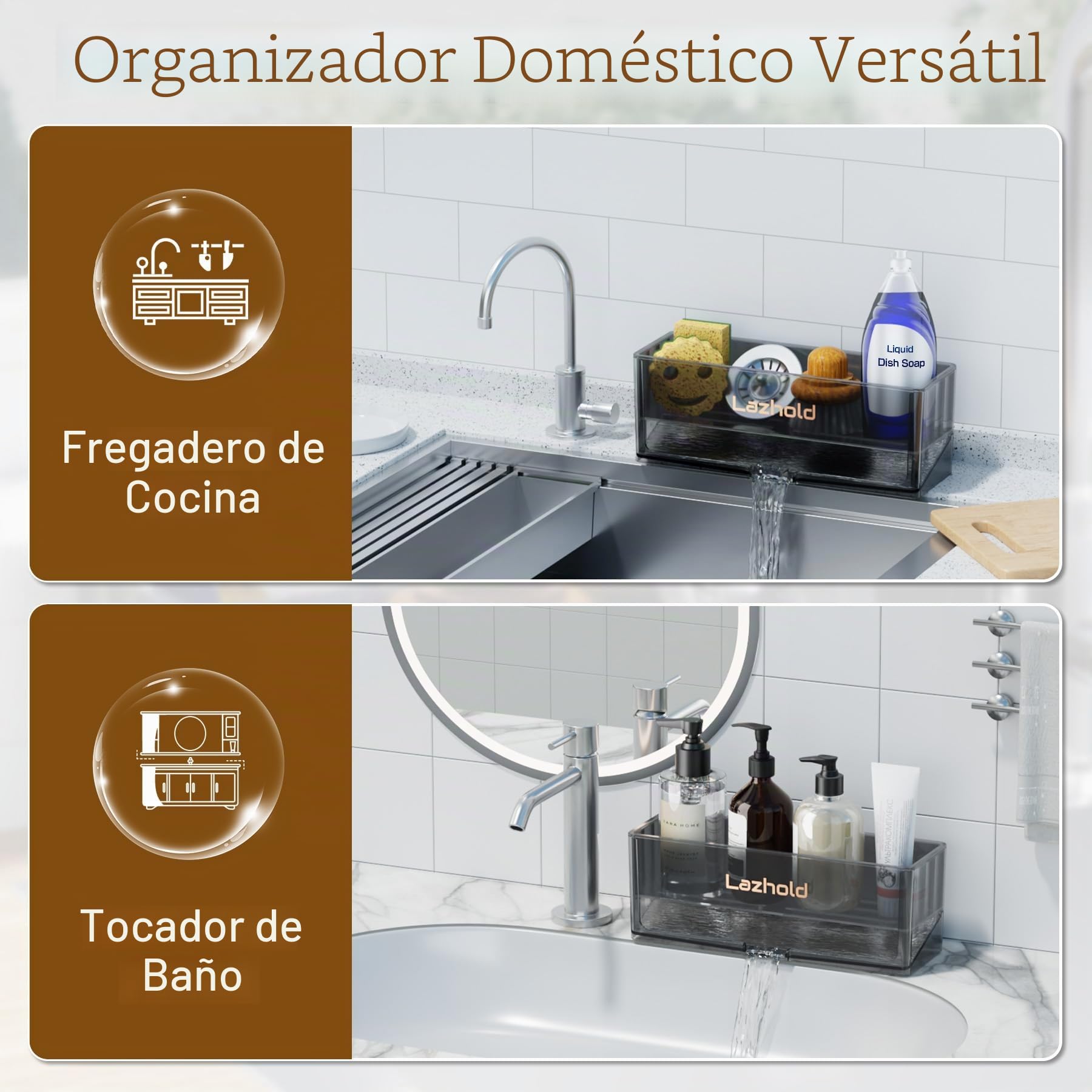 Organizador de Fregadero Cocina de Esponja con Estante Extraíble y Gran Capacidad, Organizador de Fregadero para Baño Cocina Fregadero (Negro)