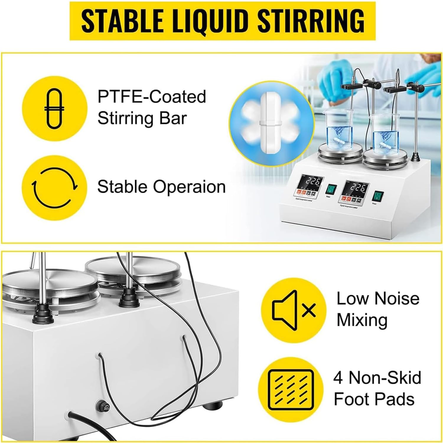 Heating Magnetic Stirrer, Laboratory Mixing Magnetic Stirrer with Dual Control Function, 2 Head Magnetic Stirrer, 2 Liter Capacity, 2400 RPM Speed