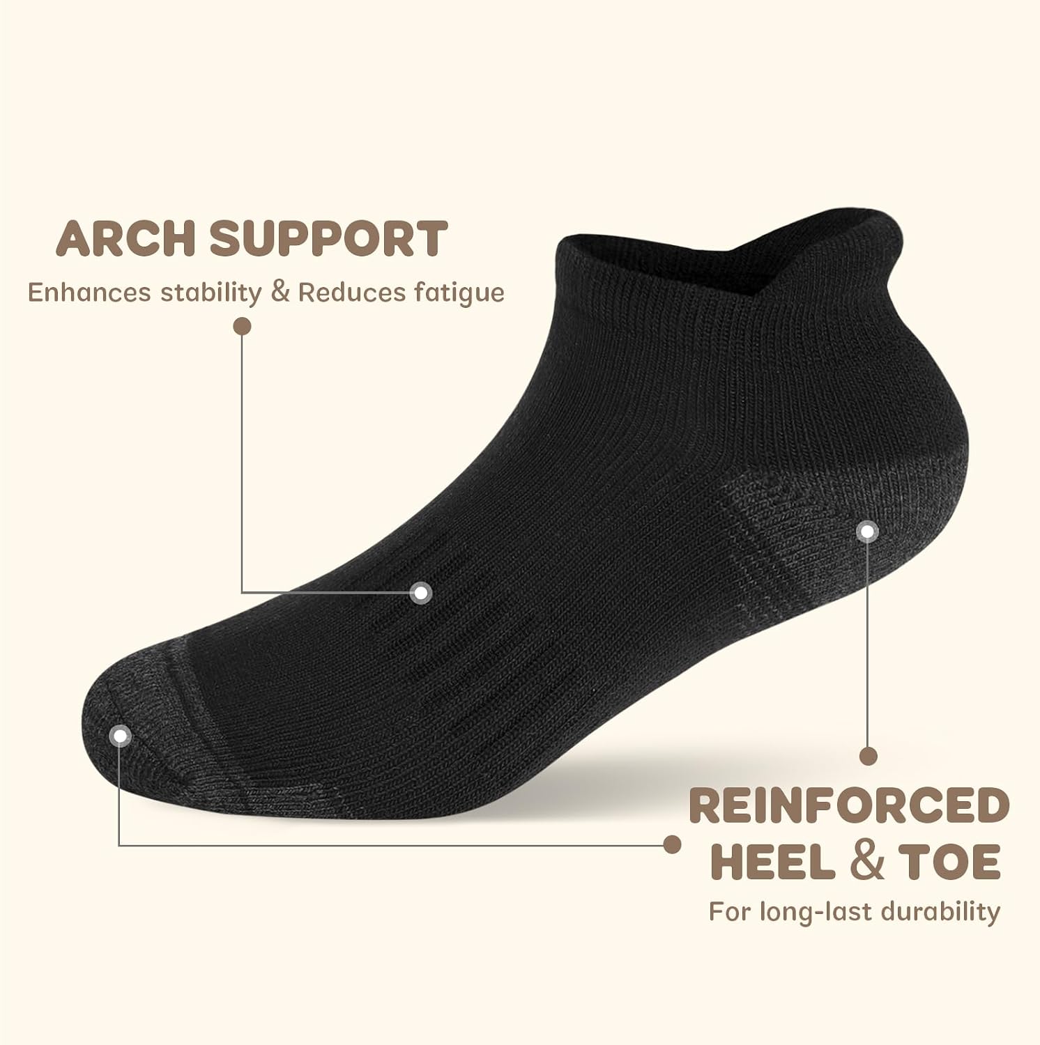 12 Pairs Boys Socks With Cushioned Sole Boys Ankle Socks for 4-6 6-8 8-10 Years Old Kids Athletic Socks Black