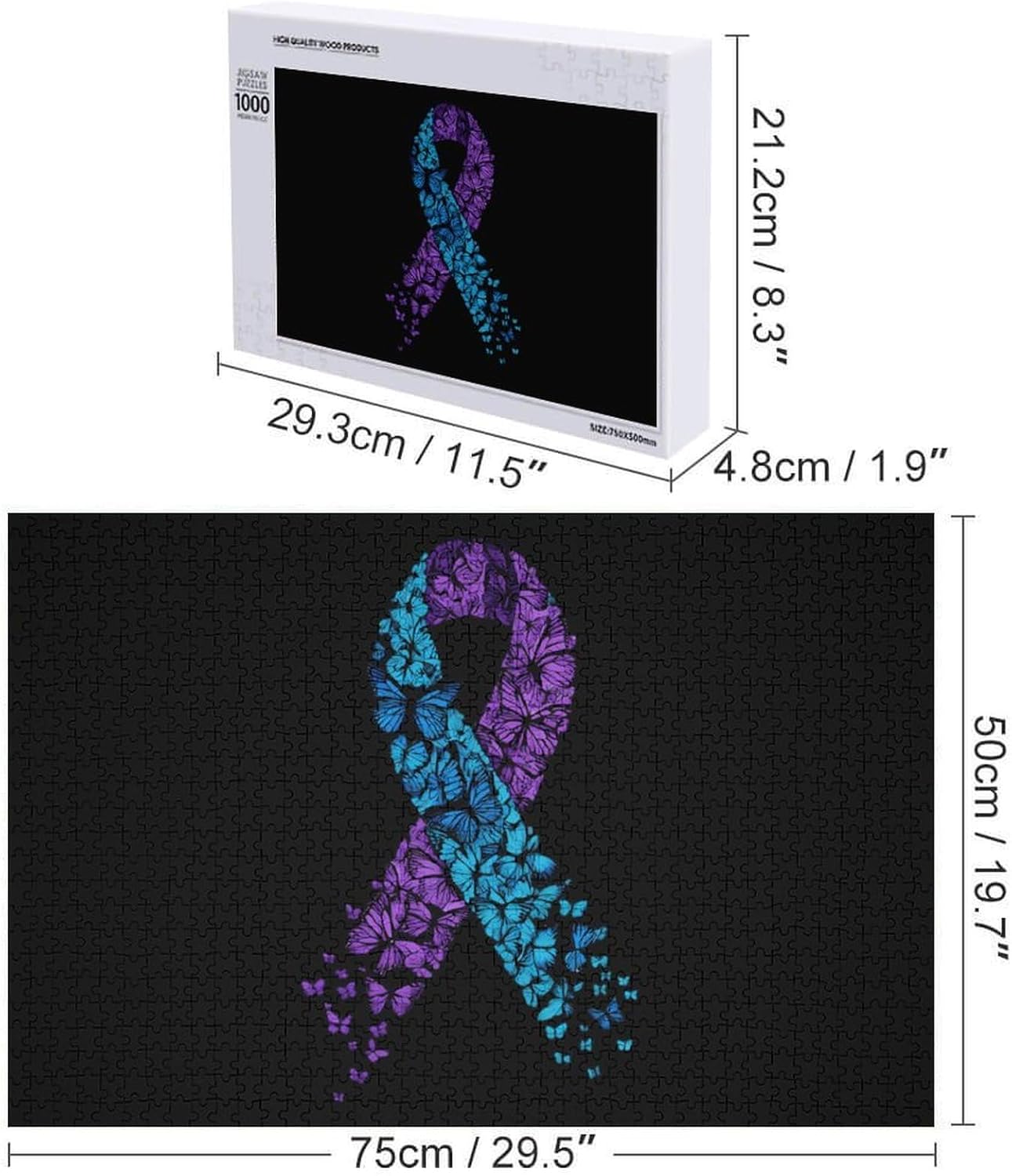 Suicide Awareness Prevention Butterfly Ribbon Puzzles for Adults 1000 PCS Wooden Jigsaw Puzzle Wall Decor Christmas