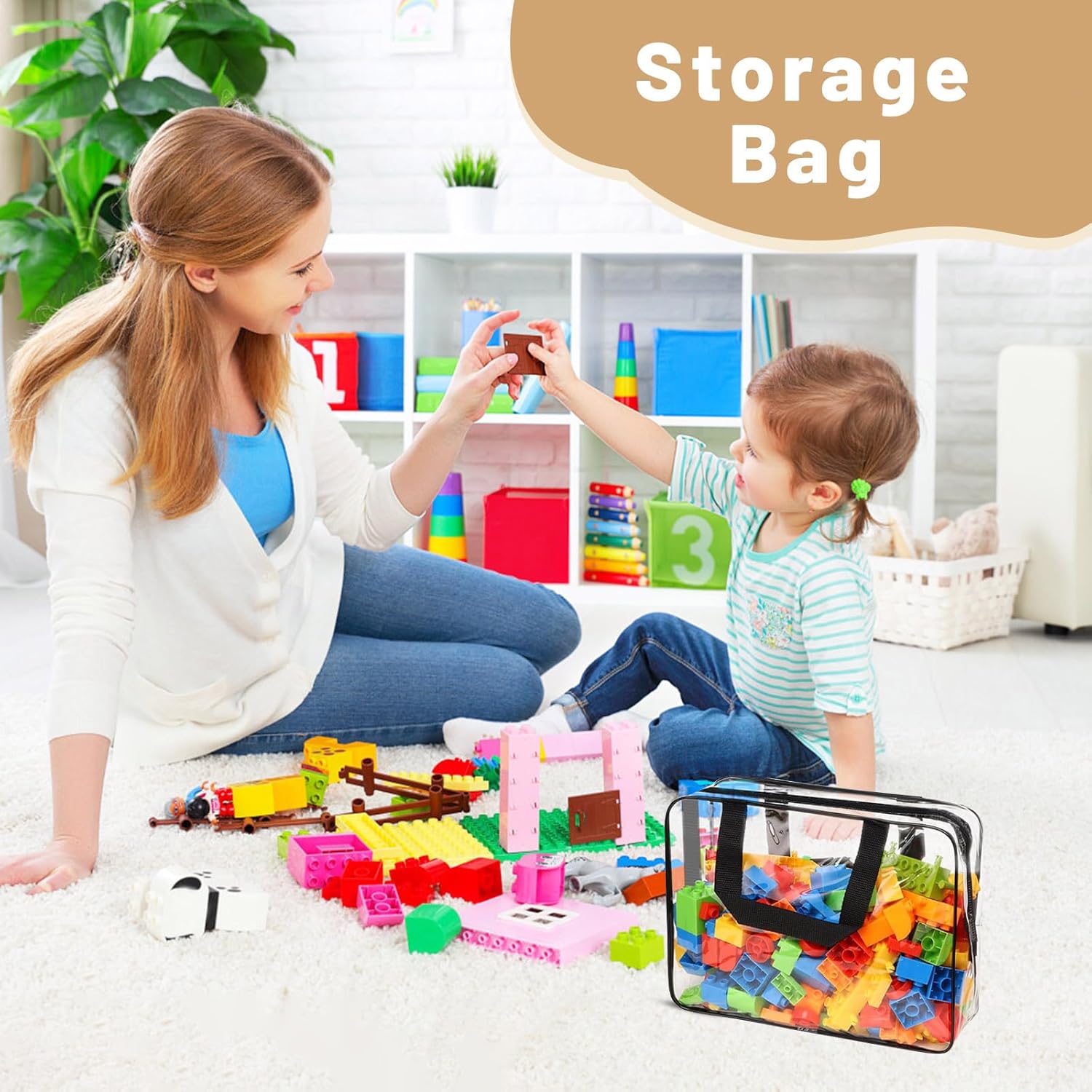 6 Pack Clear Toiletry Storage Bags, PVC Plastic Zipper Pouches with Handle, Waterproof Transparent Makeup Organizer Bag for Board Game Puzzle Book Building Blocks (6)