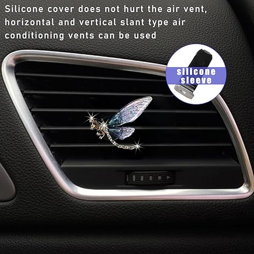 Vista 41 de Augeny 2 clips de ventilación de libélula brillantes, bonitos clips de ventilación de ambientadores de automóvil de cristal, clip de ventilación