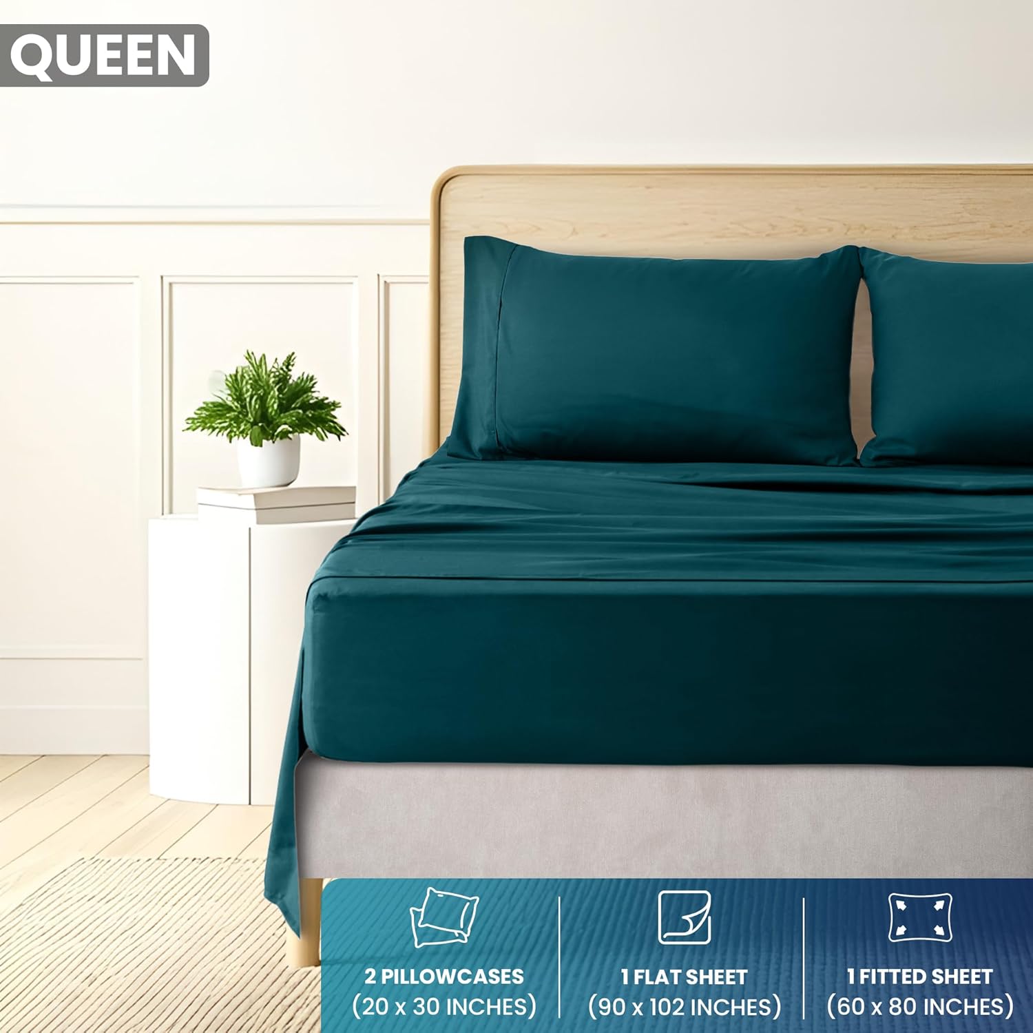 Utopia Bedding Queen Size 4 Piece Sheet Set - Brushed Microfiber - Soft Bed Sheets for Queen Size Bed Set - Includes 1 Fitted, 1 Flat, & 2 Pillow Cases - Deep Pocket (Teal) - Image 2