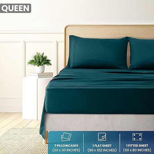 Miniatura 7 de Utopia Bedding Juego de sábanas Queen (blanco cuadrifoil), 1 sábana bajera, 1 sábana encimera y 2 fundas de almohada, sábanas de microfibra
