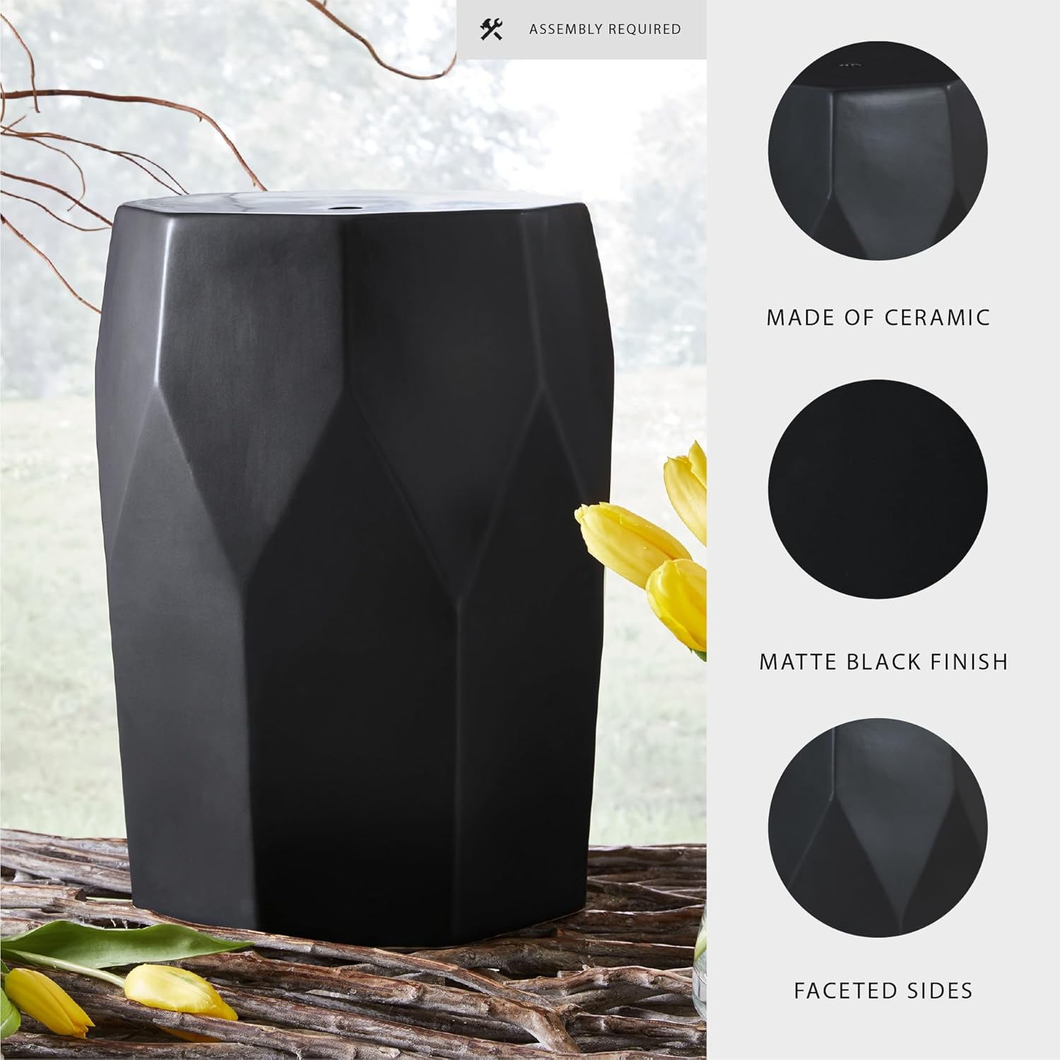 Signature Design by Ashley Rhysworth Contemporary Ceramic Indoor/Outdoor Stool, Black