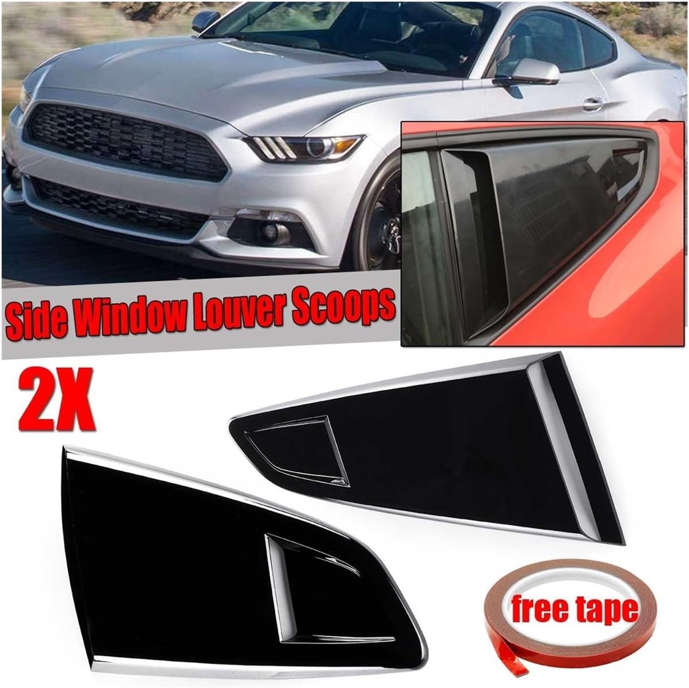 Compatible for Ford for Mustang 2015-2020 2Dr(Carbon Fiber Look) 1/4 Quarter Car Rear Side Window Louver Side Vent Scoop Cover Trim Side Vent Scoop Cover (Glossy Black)