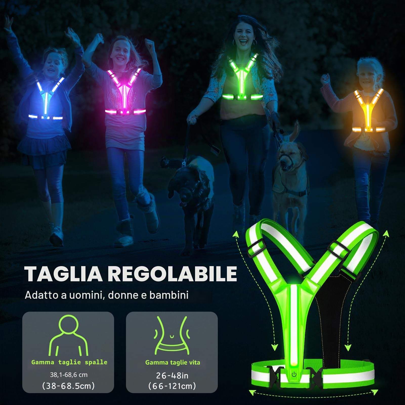 Fokia Kunbio Gilet Riflettente Running - LED Gilet Riflettente per Bicicletta, Lampada da Corsa, Gilet Fluorescente di Sicurezza, Gilet Luminoso per Bicicletta, Lampada da Jogging