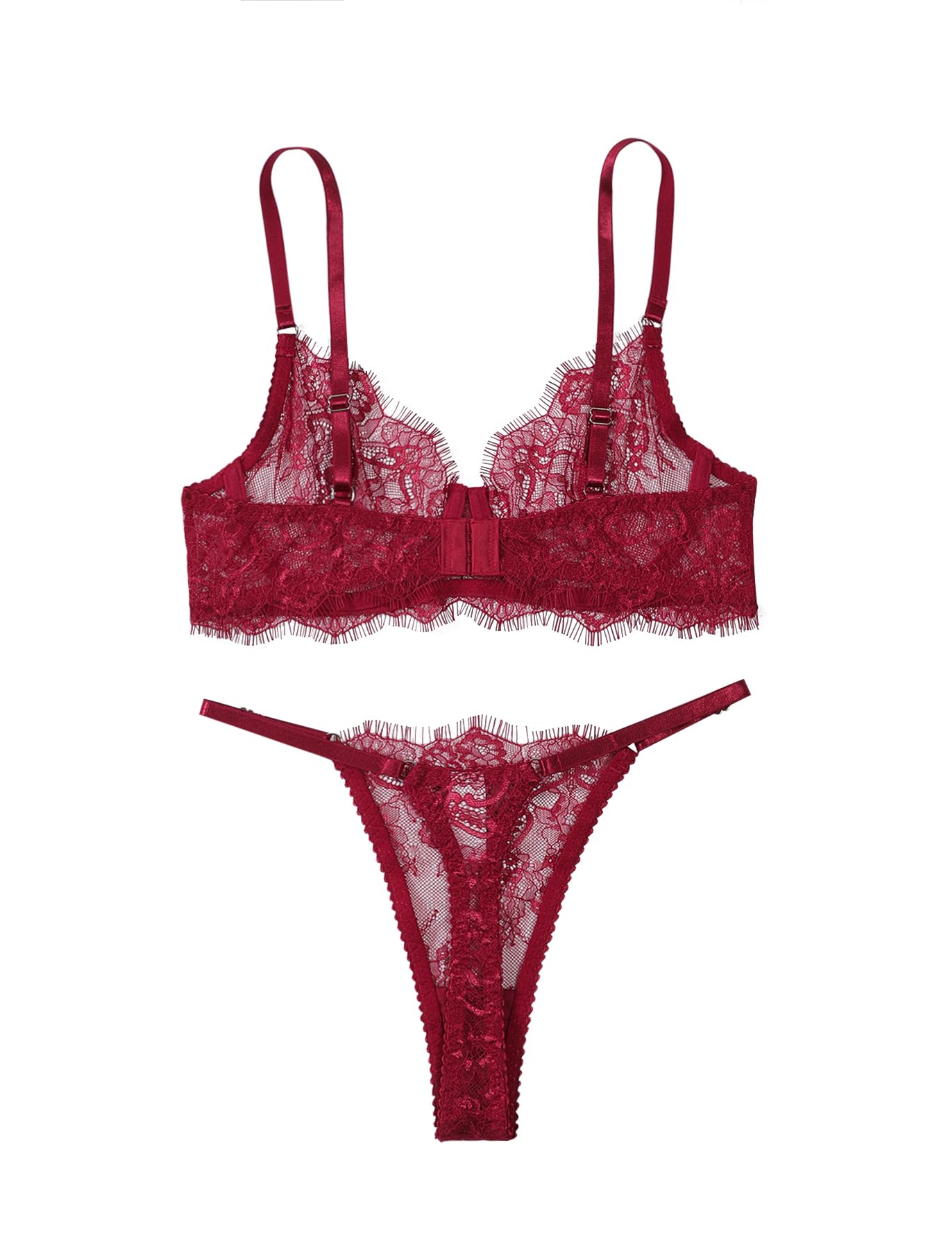GXNRHG Sexy Bügel-Push-Up-Dessous-Set mit Muschelmuster und durchsichtiger Spitze für Damen, BH und Höschen, 2-teilig