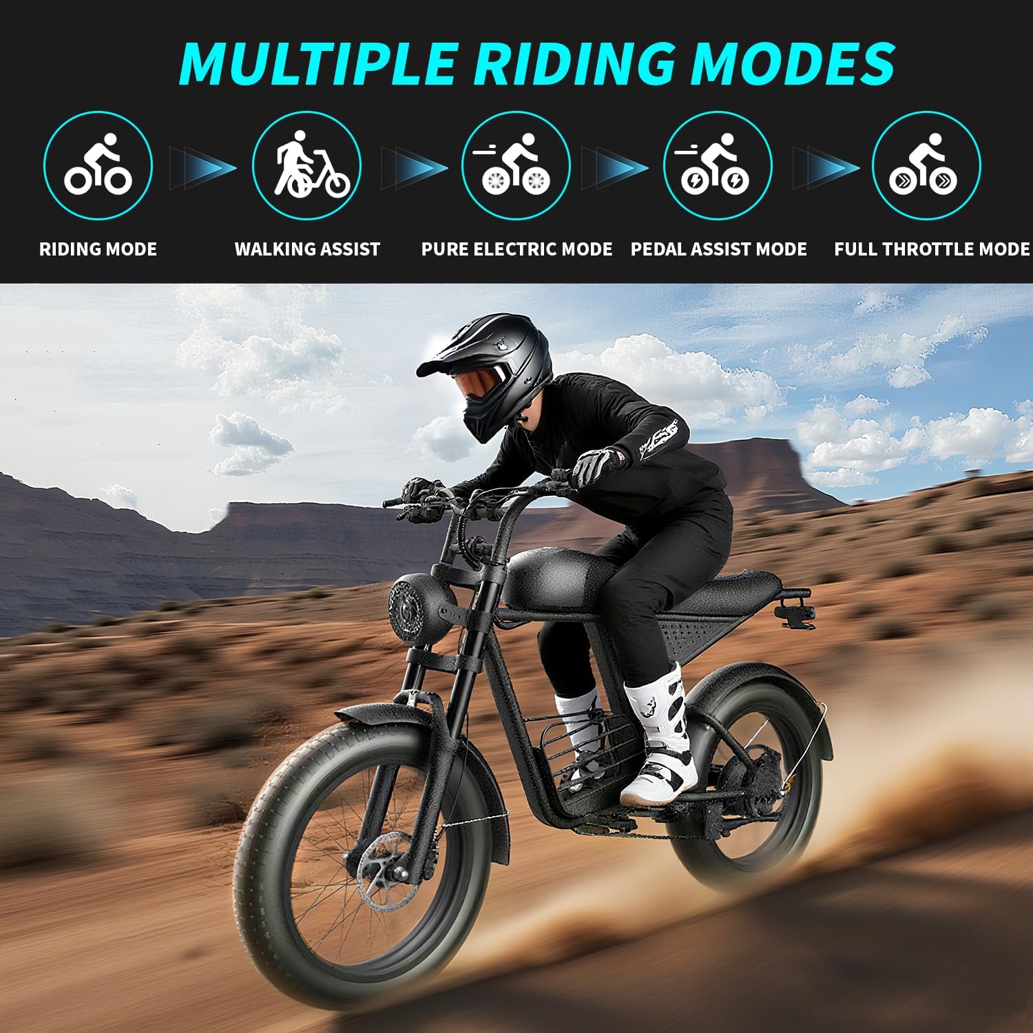Electric Bike Adults 1500W Peak 48V 20AH Battery 35MPH 20" Fat Tire Electric Dirt Bike for Road Sand Snow Mountain 7-Speed All Terrain E-Bike Electric Motorcycle