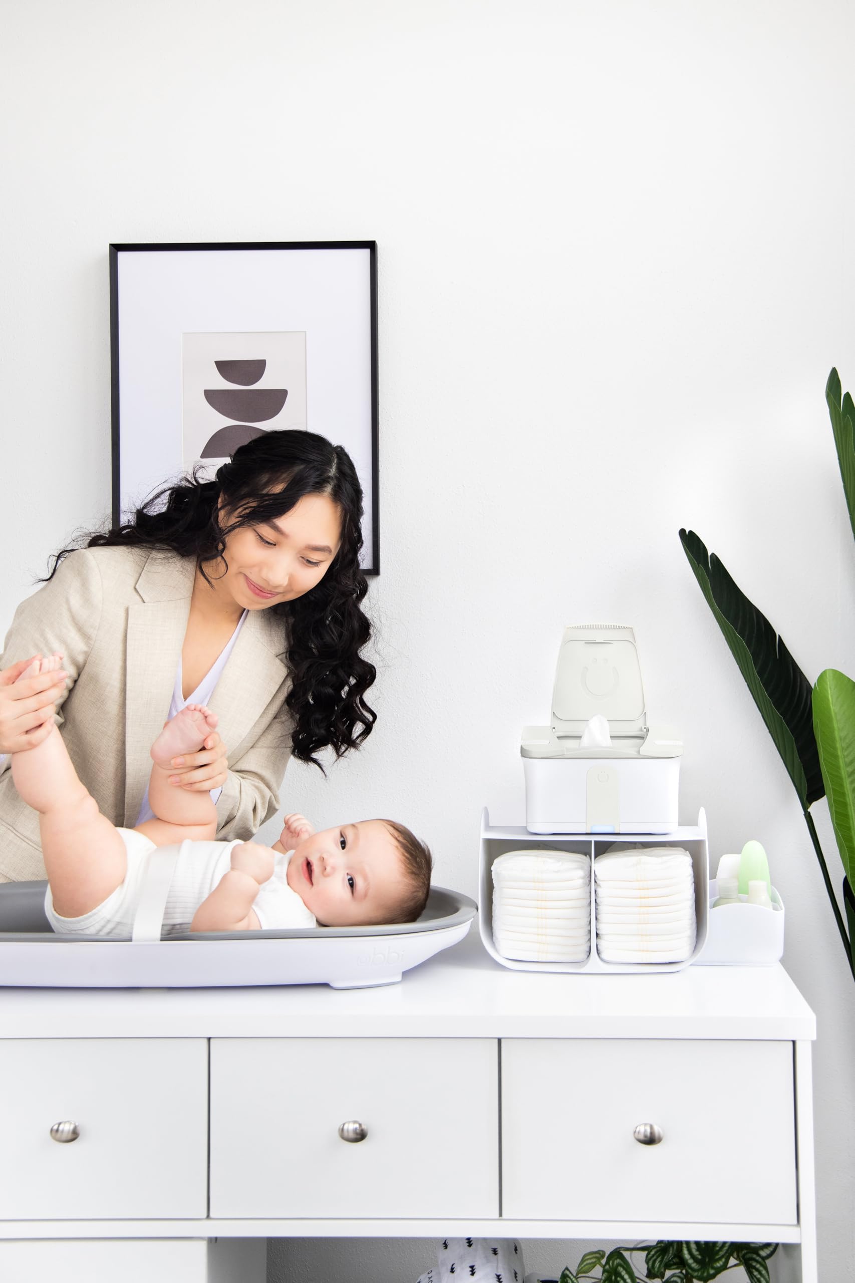 Ubbi Nappy Tabletop Organiser, Stores Baby Nappies, Wipes & Baby Accessories, Newborn Nursery Essentials, White
