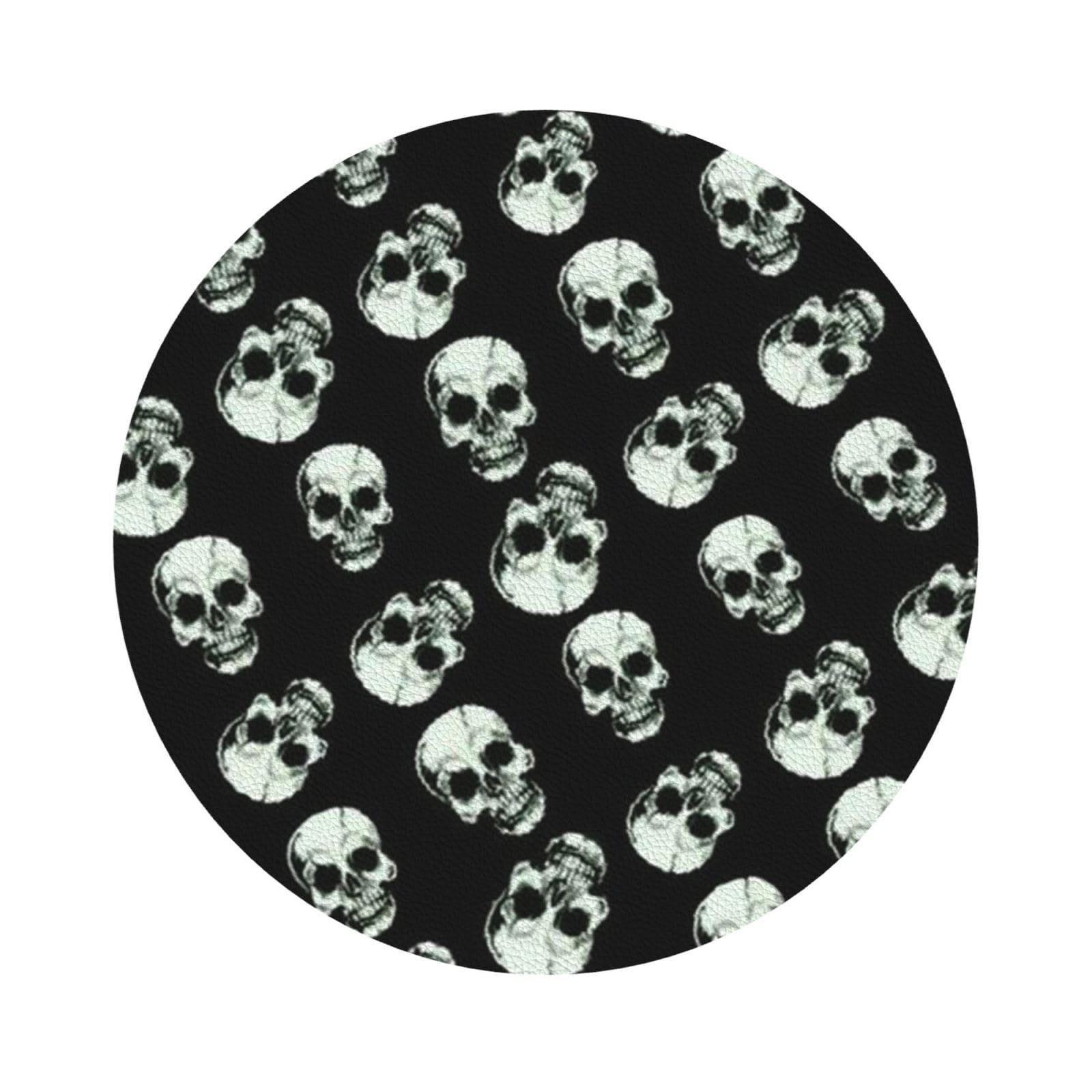 black skull PU Leather Coasters Set of 6 Round Drink Coasters