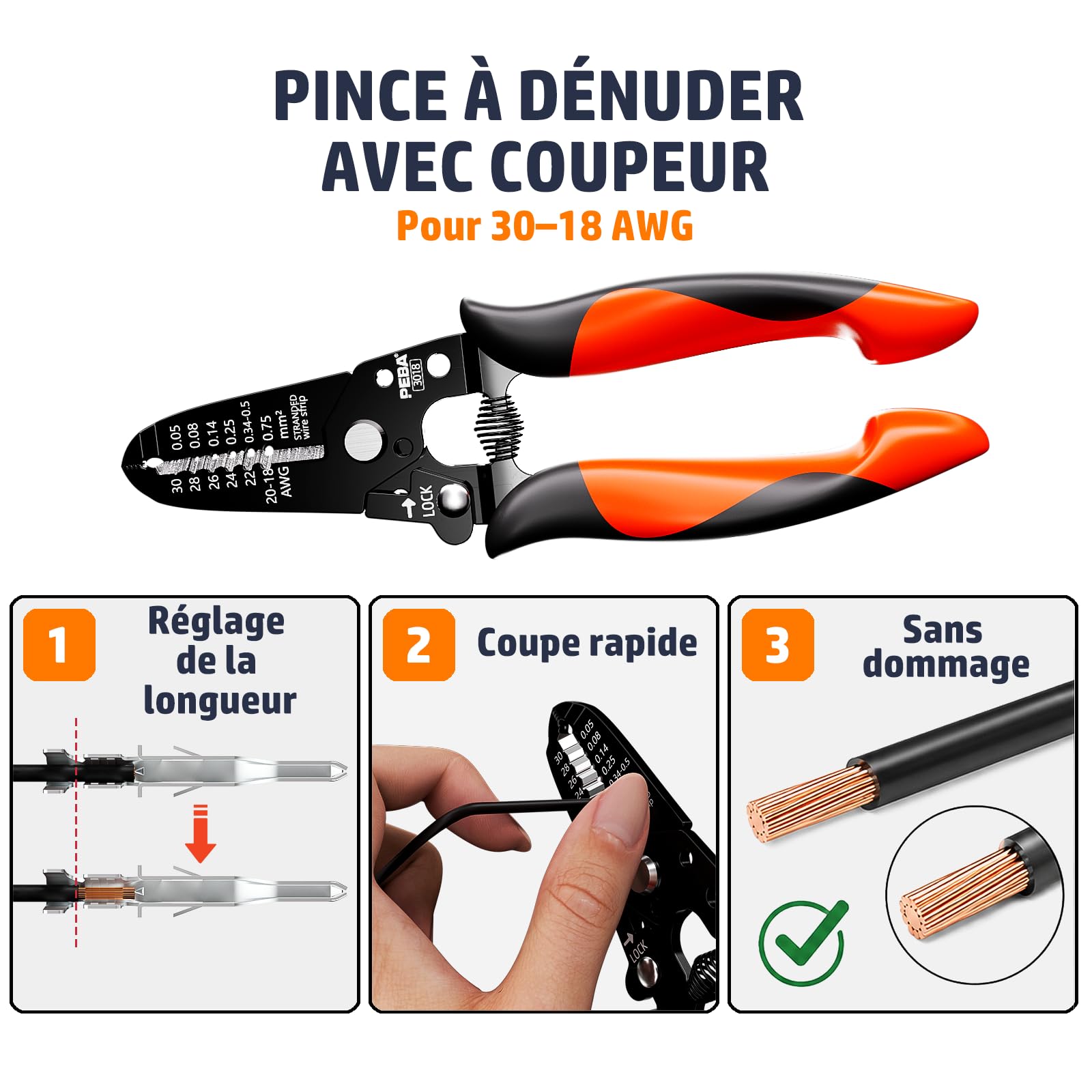 PEBA Kit de micro connecteurs avec pince à sertir à cliquet - Micro-Fit 3.0, Dupont 2,54 mm et JST-PH/XH/SM/SYP, 45 types de connecteurs, 0,03-1,5 mm² avec pince à dénuder