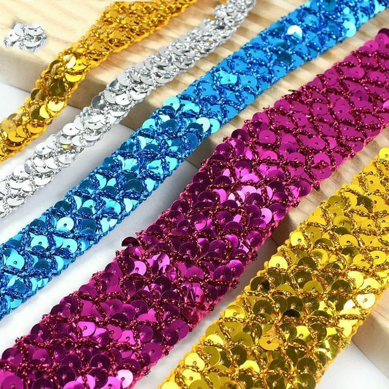 Sequin Ribbon Trimming, 20mm Sequin Ribbons Lace Trim Multicolor 2-10 Meters for Sewing Wedding Party Decoration(Silver,2Meters)