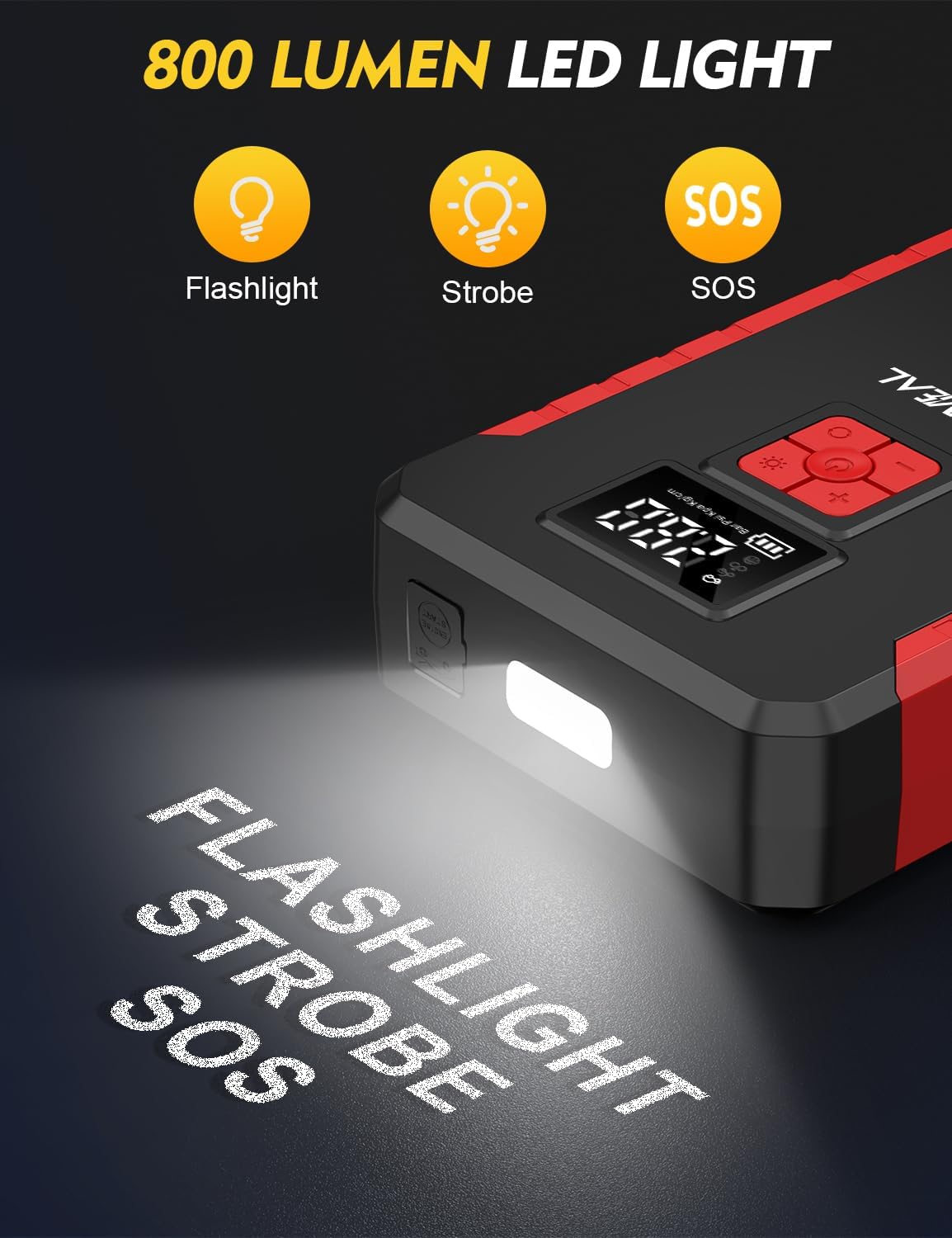 Sharmeal Car Jump Starter 5000A, Jump Starter Battery with Air Compressor Pack for Up to 10.0L Gas and 9.0L Diesel Engines, Portable 12V Jump Box with USB Ports and LED Light
