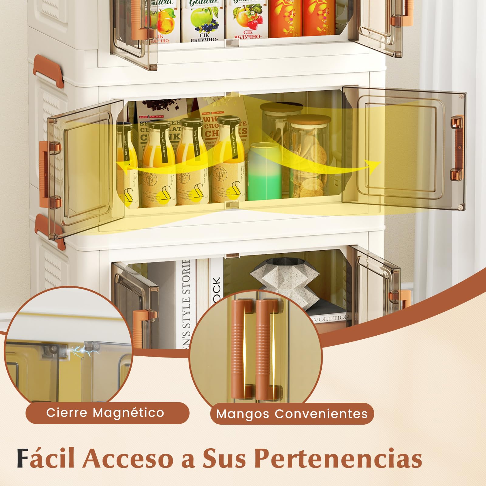 COSTWAY Caja de Almacenamiento Plegable 57 L, Paquete de 3 Contenedores de Almacenaje de Plástico con Puertas de Apertura Frontal, Cajas de Almacenaje Apilables con 4 Ruedas, para Dormitorio