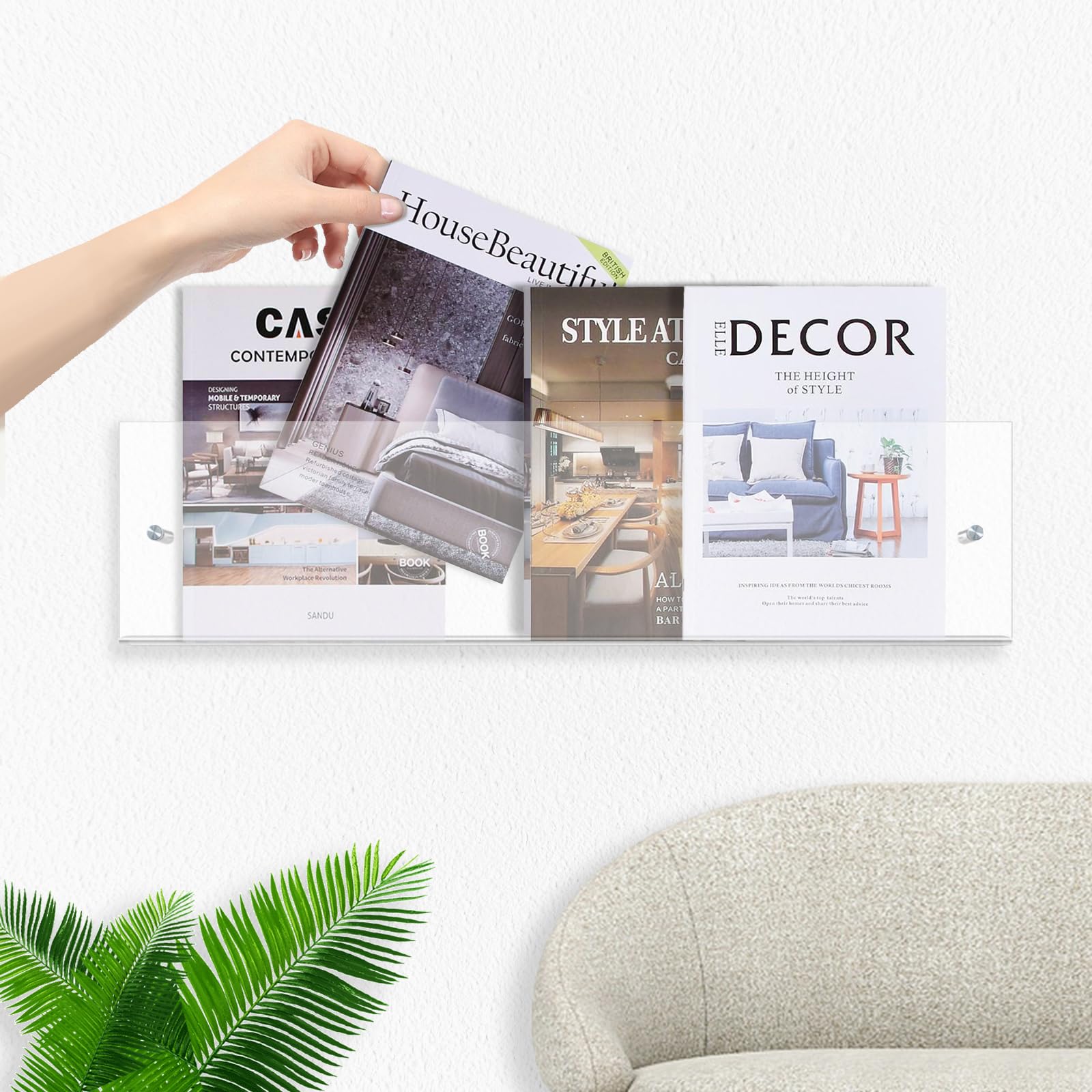 DuvinDD 2PCS Porte-revues Muraux en Acrylique Transparent,Longueur 60CM | Porte Revue Mural Acrylique, Vinyle Etagère Mural, Étagère de Rangement Transparente pour la Maison, Le Bureau et Le Salon