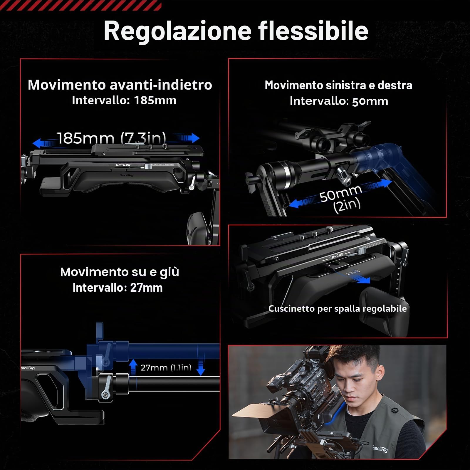 SmallRig HawkLock SR009-5199 - Kit di supporto a spalla per VCT-14, sgancio rapido One-Touch, per fotocamere Canon Cinema, carico massimo di 20 kg, con filettatura da 1/4" e morsetto asta da 15 mm