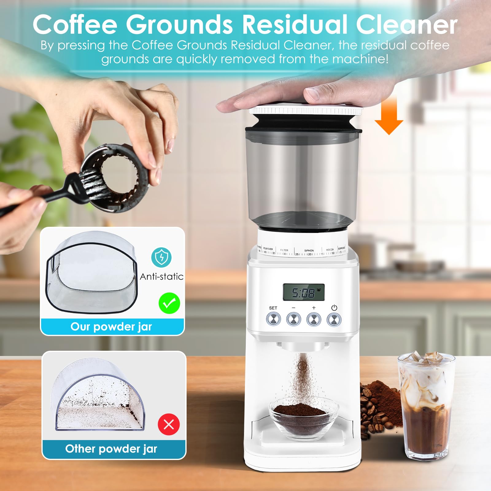 Homtone Broyeur à Café Electrique Conique en Acier Inoxydable, Broyeur de Café à 51 Niveaux Réglables, Broyeur à Café Expresso, Broyeur à Café Automatique Pour Filtre, Noir/Acier Inoxydable