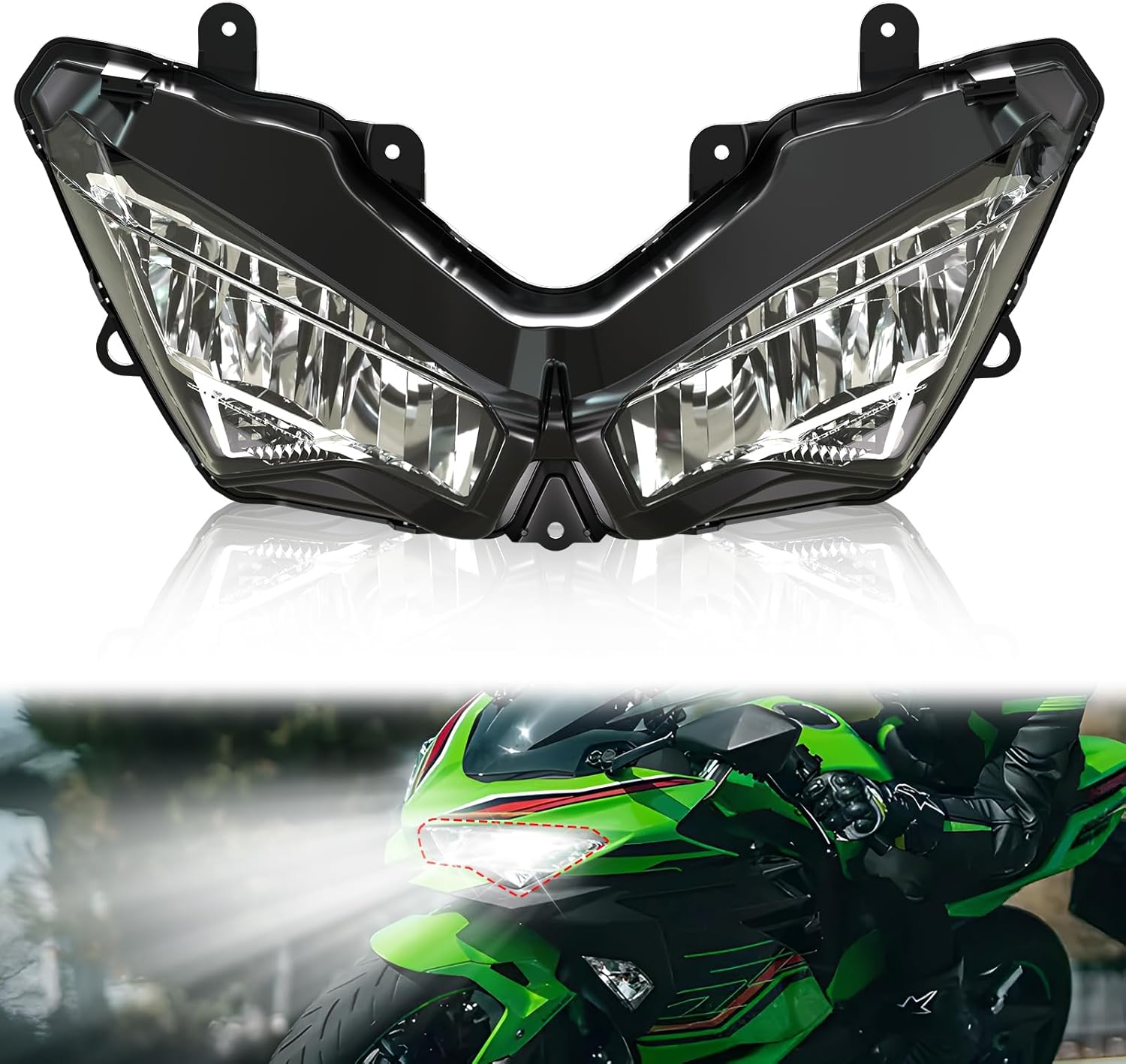 LED Headlight for Ninja 400, Front Light Kit w/LED High Beam Low Beam HeadLamp Assembly for Kawasaki Ninja 400/400 KRT EDITION/ZX-4R / ZX-4RR / ZX-4RR KRT Versys 2018-2024 Accessories