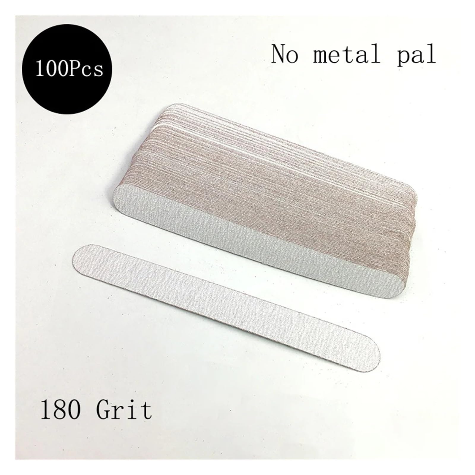 Lot de 100 Limes à Ongles Professionnelles de Rechange 100/180/240, Papier de Verre Gris, poignée en métal, Lime à Ongles polisseuse Double Face(180 Grit No Metal)