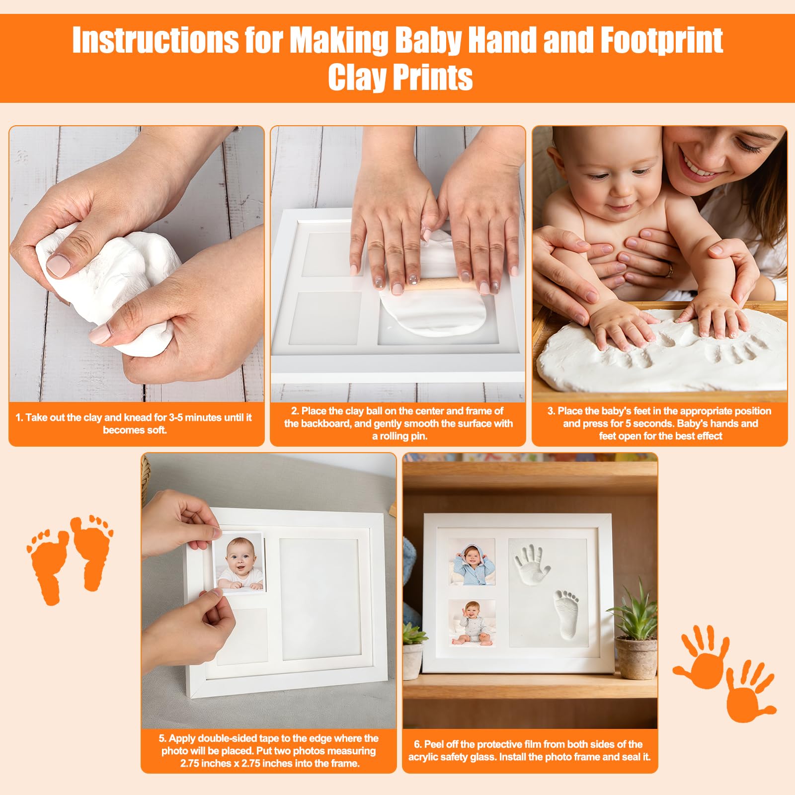 Rzspher Baby Hand and Footprint Kit, Baby Photo Frame Clay Kit - Image 4