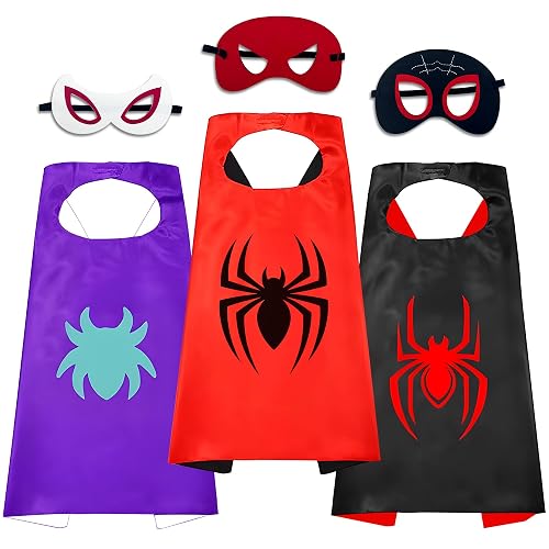 TEEHOME 3 Pack Spider Capes and Masks - His Amazing Friend for Kids Birthday Party Favors - Dress-Up Costume Set - Superhero Supplies, Decorations, Halloween Costumes, Gifts for Boys & Girls