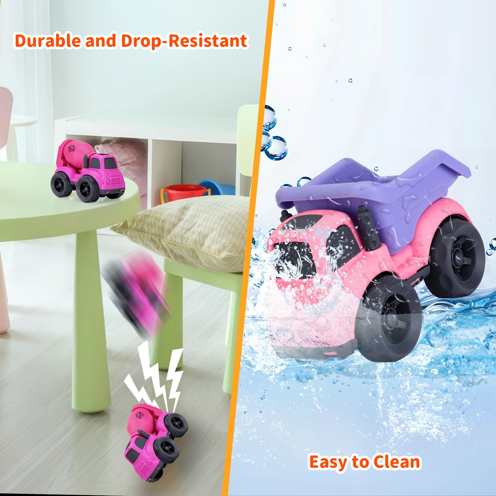 Juguetes para niñas de 1 año, camión volquete y cemento mezclador, sin BPA, sin ftalatos, PVC, juguetes al aire libre para niños pequeños de 1 a 3 años, autos de juguete ideales para niñas de 1, 2, 3, 6