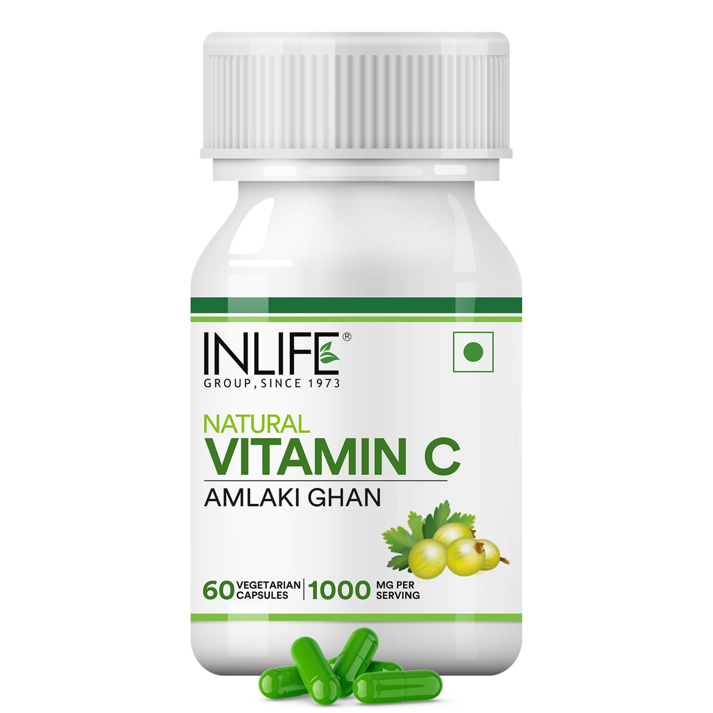INLIFE Amla Extract Natural Vitamin C, Gooseberry Supplement, Immunity & Hair Health Support, Men Women, 60 Veg Capsules (Pack of 1)