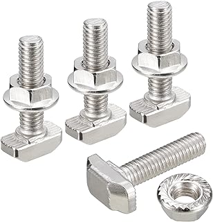 uxcell M6x25mm T Slot Drop-in Bolt and M6 Hexagon Flange Nut Set, 10 Sets Hammer Head T-Bolt T Shape Stud Sliding Screw for 30 Series Aluminum Profile