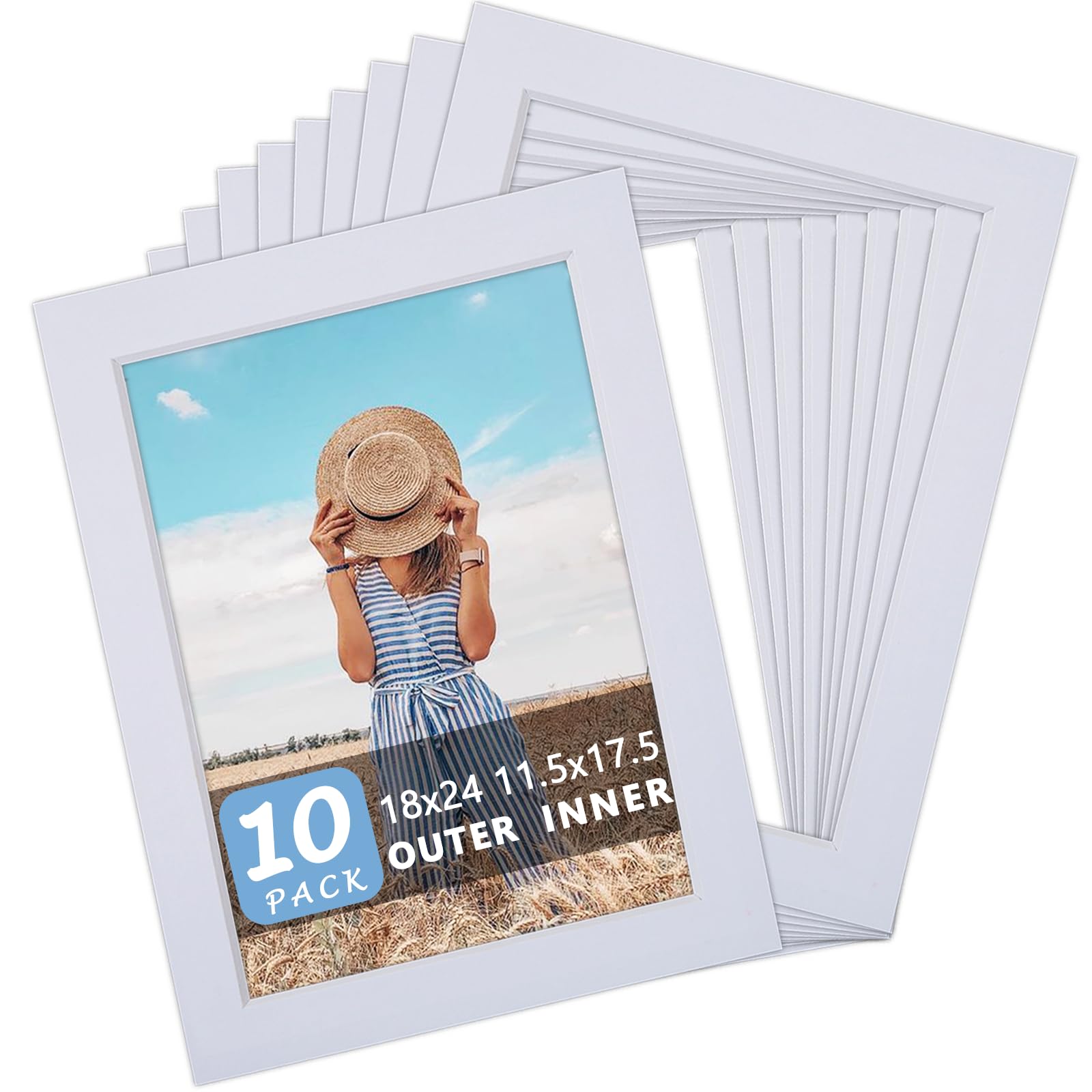 10 Pack Pre-Cut 18x24 White Picture Mats for 12x18 Photos - White Core Bevel Cut Frame Matte, Acid Free, Ideal for Frames/Artwork/Prints-image-43