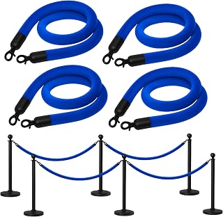 4 PCS Blue Velvet Rope - 5 Ft Crowd Control Ropes Control Hanging Stanchion Rope for Parties Crowd Queue Line for Safe for Ceremonies Barrier