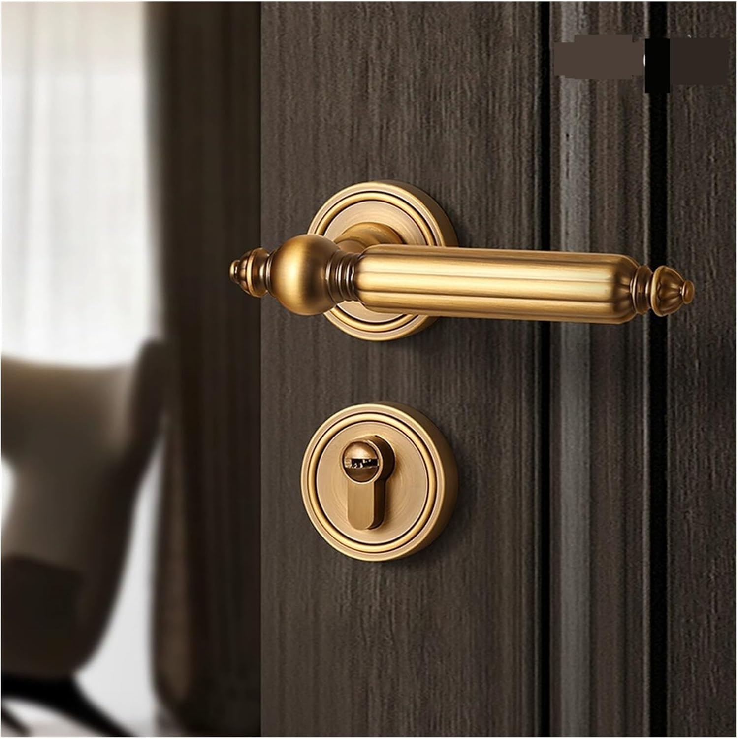French Bedroom Door Lock Indoor Silent Wooden Door Lock Simple Split Lock Yellow Bronze American Door Magnetic Suction Lock(Type B-Silent Door Lock)