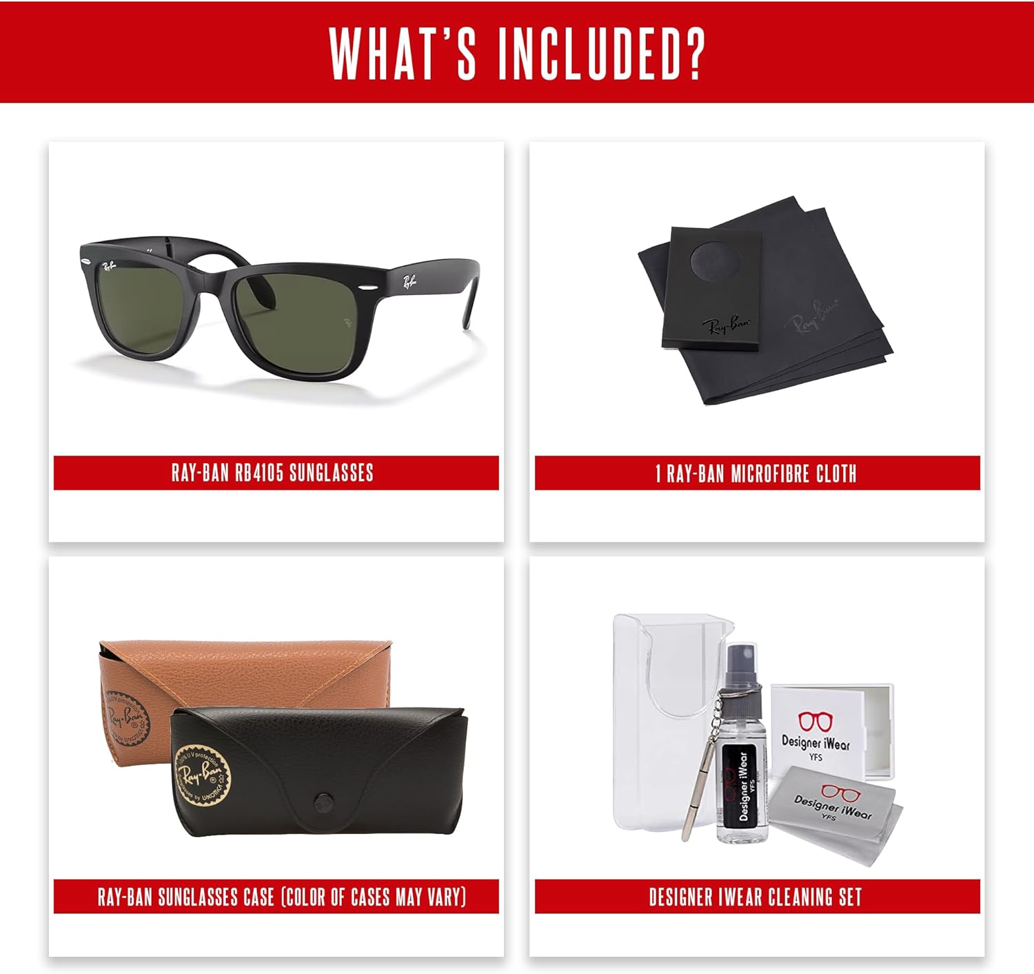 Ray-Ban RB4105 FOLDING WAYFARER Sunglasses For Men For Women+BUNDLE with ACCESSORY EYEWEAR KIT
