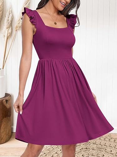 Vista 3 de ANRABESS Vestido corto de verano para mujer, estilo casual, cuello cuadrado, sin mangas, acampanado, acampanado, corto, para playa