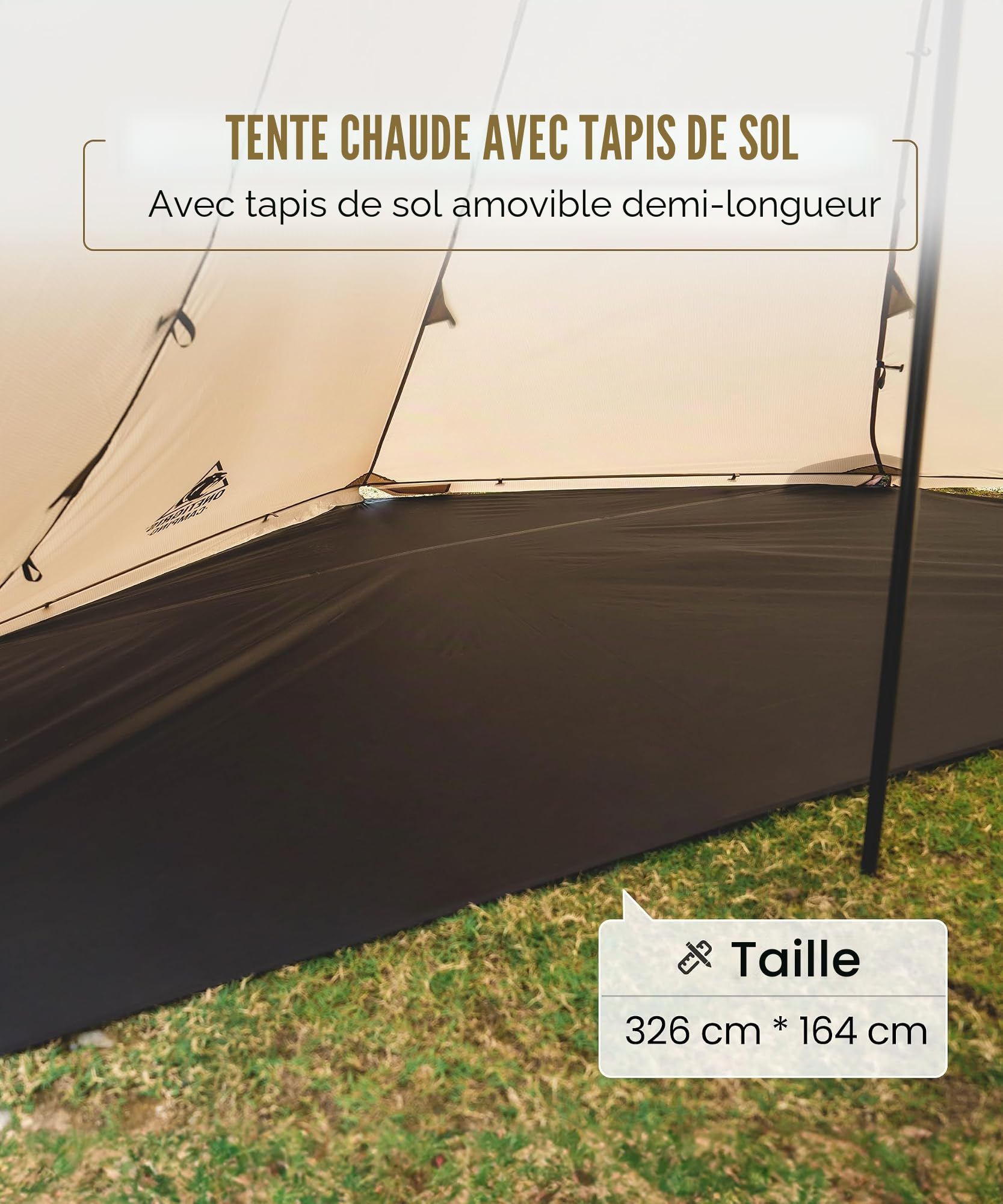 OneTigris Smokey Hut Tente ultra légère pour 2 personnes, 4 saisons, imperméable, 3000 mm, tente chaude avec trou de cheminée et jupe pare-neige pour camping, randonnée, coyote de randonnée Marron