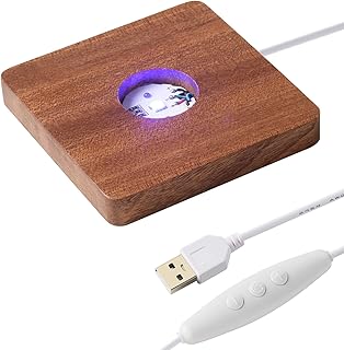 IFOLAINA LED Wood Light Base for Crystal Glass Art Crystal Sphere Holder Wooden Lamp Stand Base Multicolor Changing Square Lighted Base Pedestal for Resin Art Acrylic