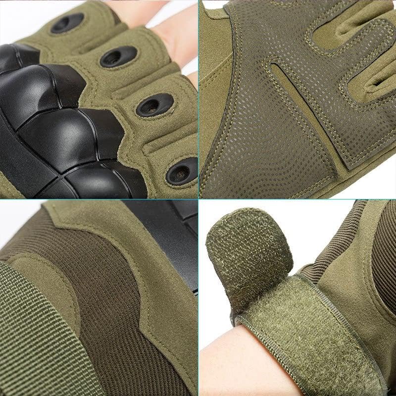 Image of Tactical Riding Gloves for Men - Half-Finger Motorcycle Gloves with Rubber Knuckle Guard, Non-Slip Grip & Palm Padding - Ideal for Bike Riders, Sports, Camping Army Style and Outdoors (Green)