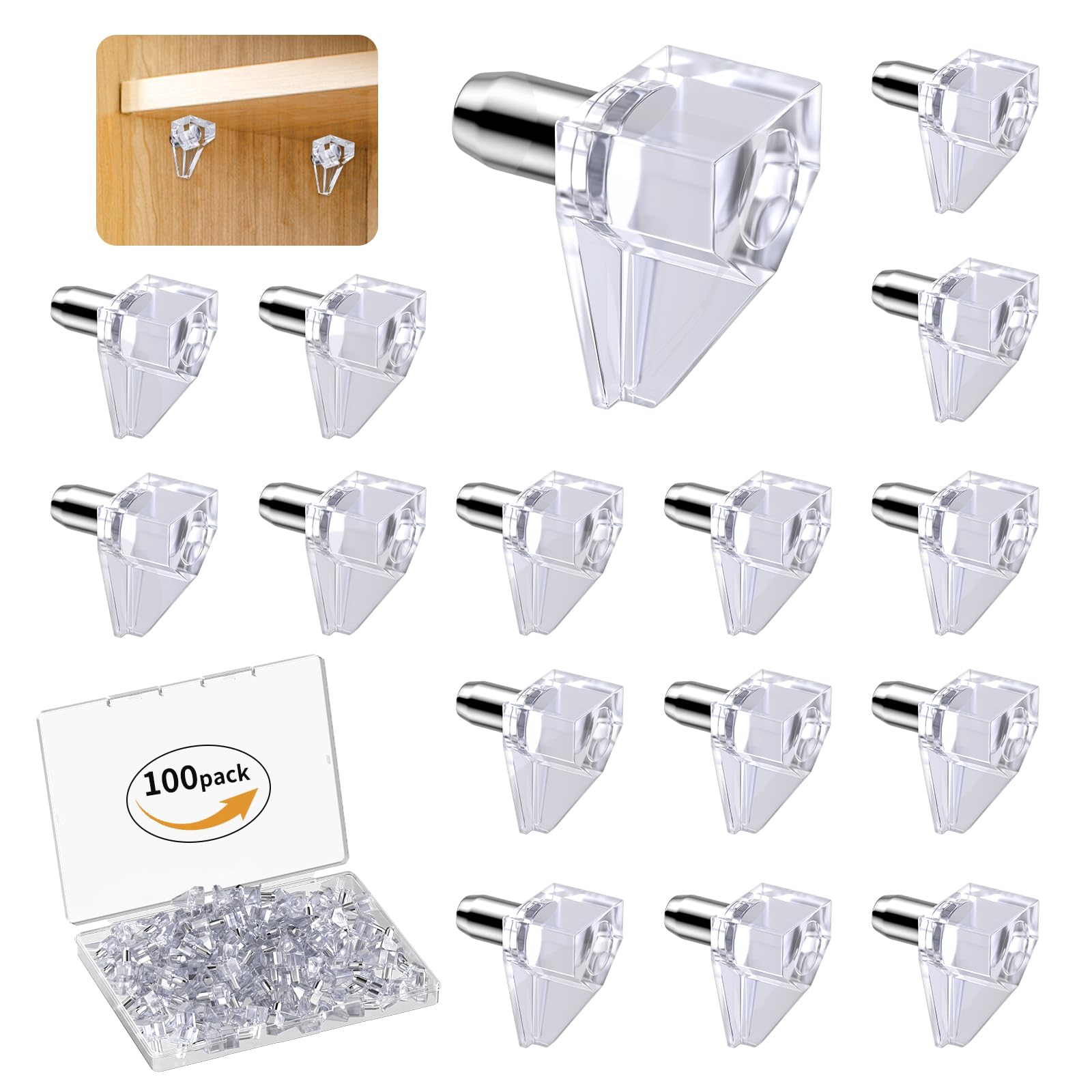 Vibit 28 Pcs Clear Plastic Cabinet Shelf Pegs, 5 mm Cabinet Shelf Pins, Self-Locking Shelf Support Pegs Shelf Brackets for 3/4 Inch Thick Shelves, Cabinet Shelf Clips for Wood Shelving — Amazon image 8