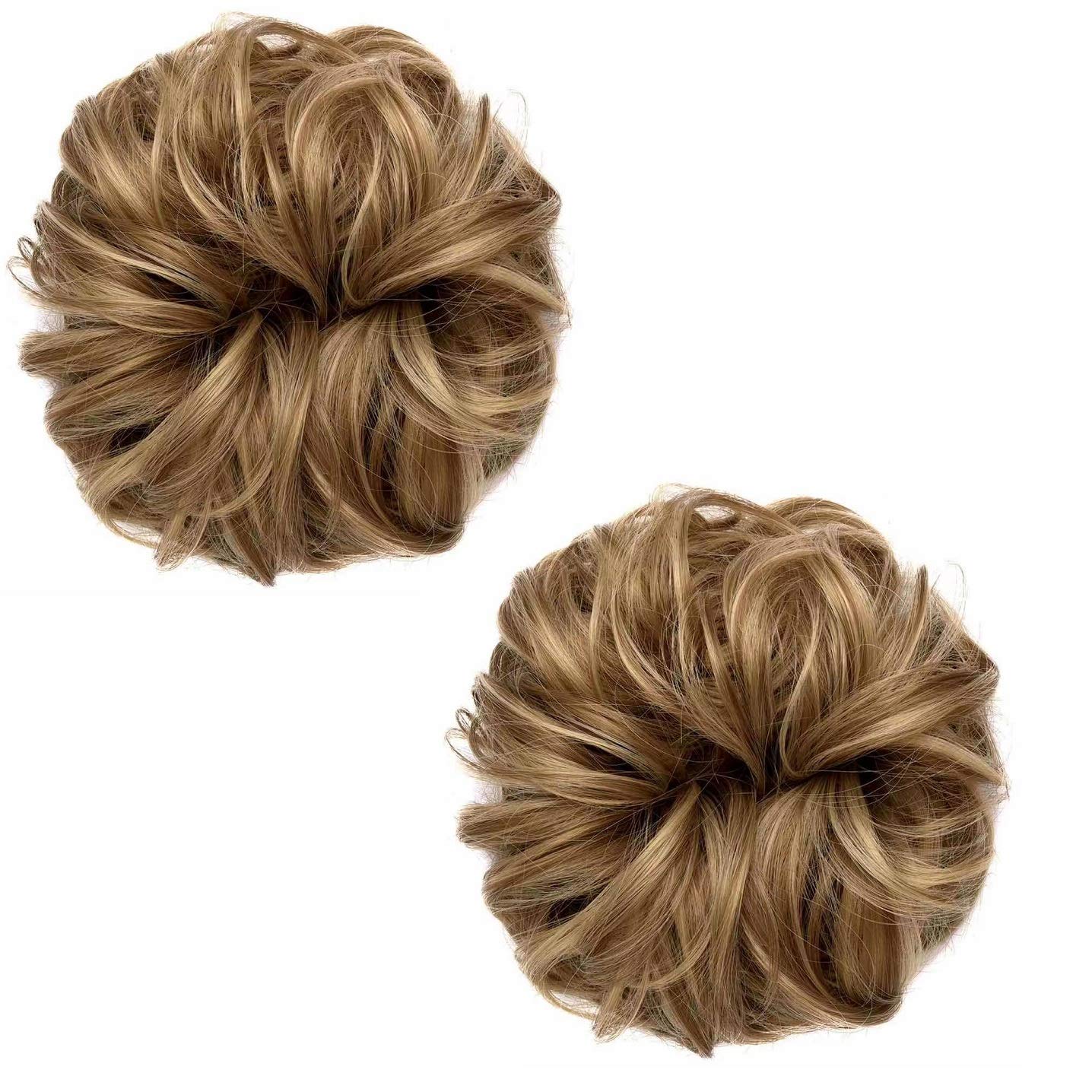 BaFaHo Messy Hair Bun Hair Scrunchies Extension Curly Wavy Messy Synthetic Chignon for Women Updo Hairpies.(2PCS-Nutural Brown Mix Blonde)