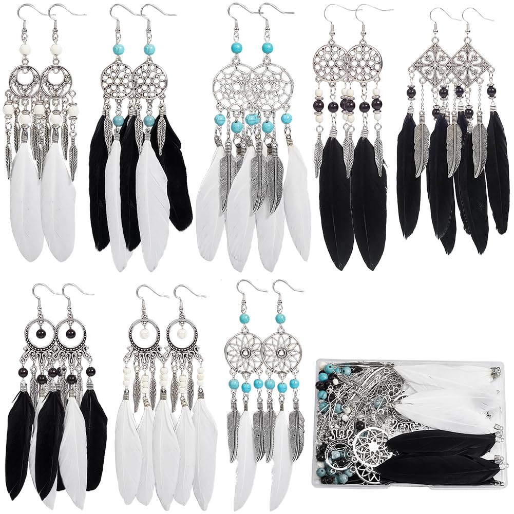 Pendientes de plumas DIY para hacer 8 pares de bisutería boho