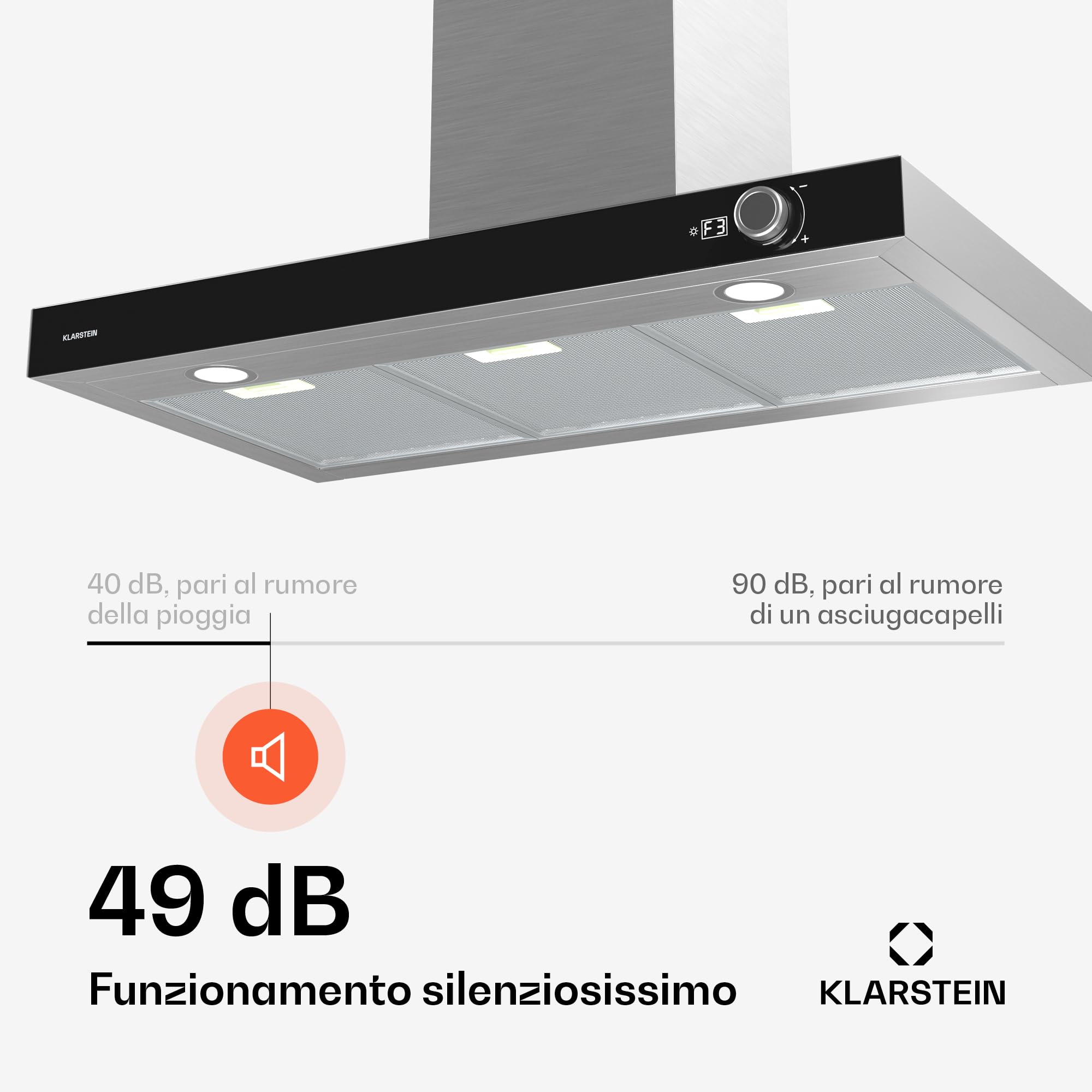 Klarstein AirNova - Cappa da Cucina da 90cm, Cappa Aspirante a Parete, 620 m³/ora, Efficienza Energetica A++, LED: 6500K, Silenziosa: 49 dB, Acciaio Inox, Ricircolo & Scarico