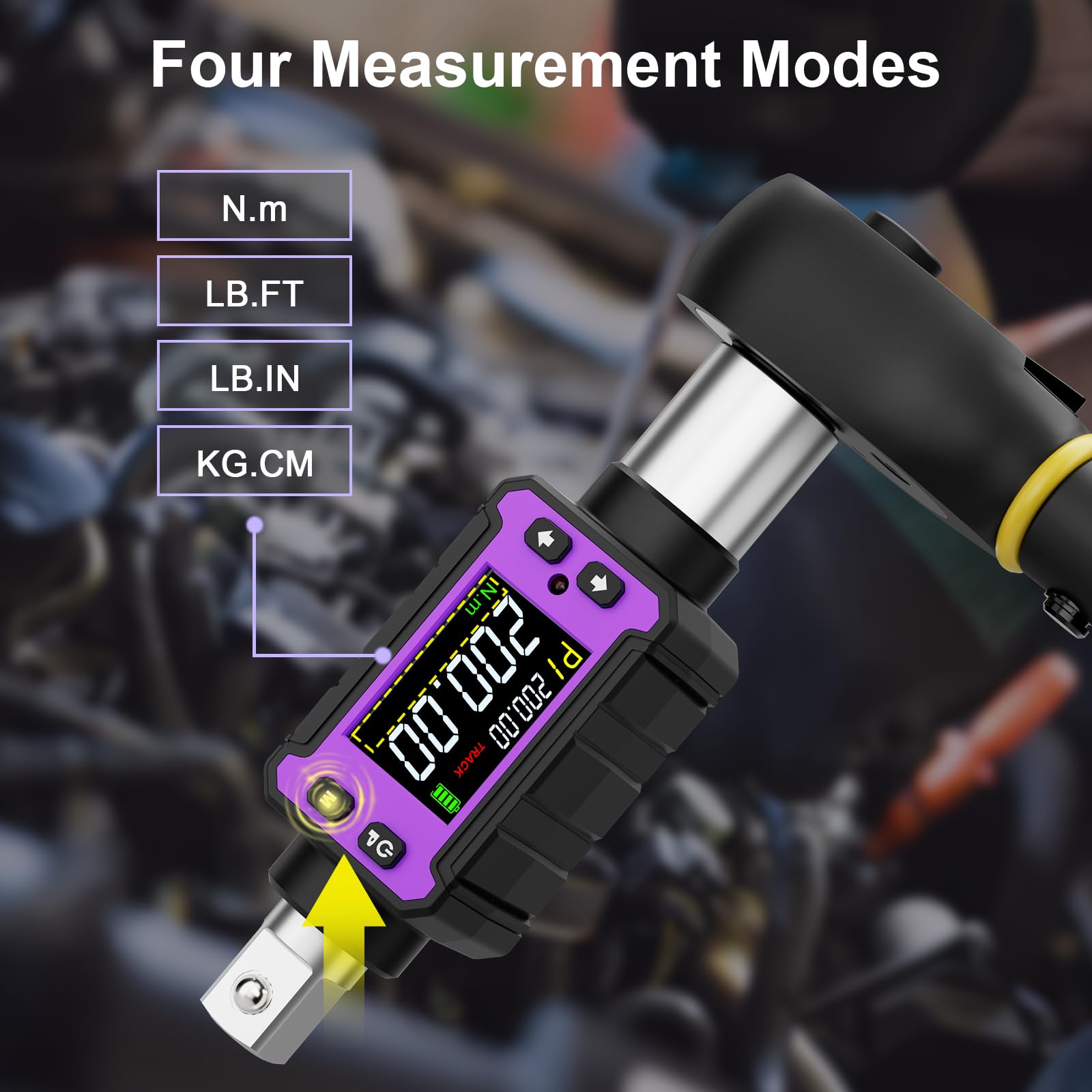 ANPUDS Adaptateur Dynamométrique Numérique 1/2'' 4-200 Nm, Clé Dynamométrique Électronique Ultra-Fine pour Espaces Confinés, Précision ±2%, LED, Alerte Sonore pour Auto, Moto, Vélo