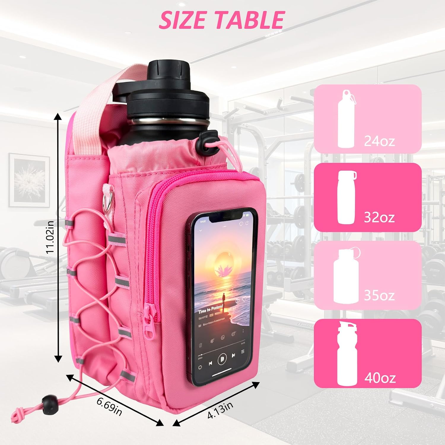 JACZZO Magnetic Gym Bag, Water Bottle Holder,Hands-Free Phone Mount,Gym Gifts for Women and Men (Pink)