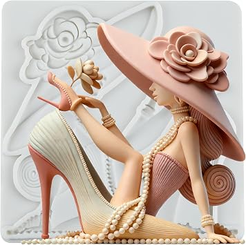 Fashion Women Silicone Molds Elegant Woman with Hat and Pearls Fondant Mold for Cake Decorating Chocolate Cupcake Topper Candy Polymer Clay Gum Paste