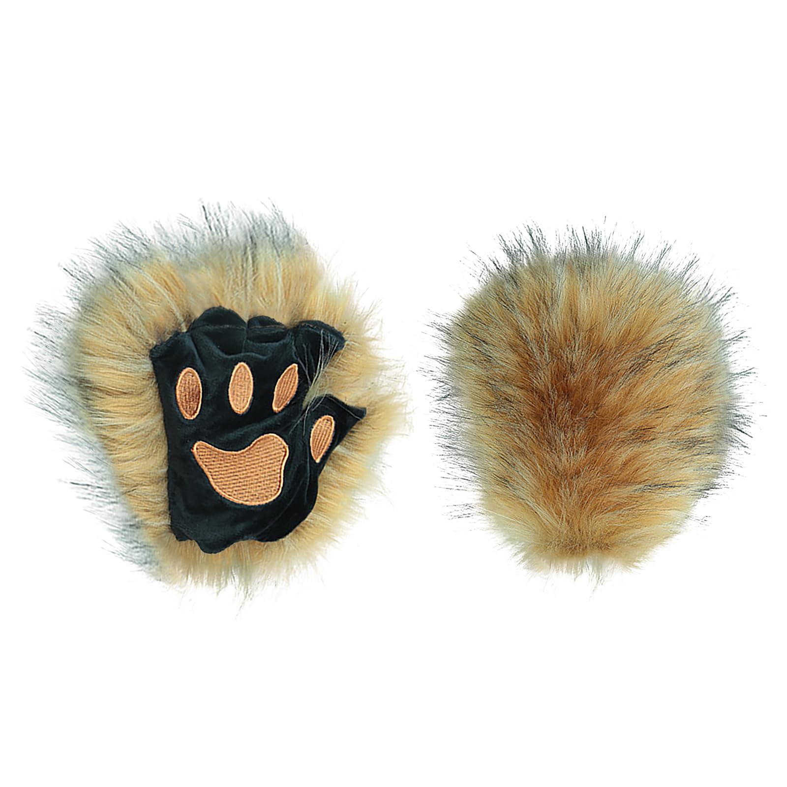 Furry Faux Fur Cat Paw Gloves Halloween Costume Animal Bear Wolf Claw Fingerless Mittens Hairy Hands Winter Warm Plush Half Finger Gloves Thermal Handwear for Adult Halloween Cosplay Fancy Dress Party
