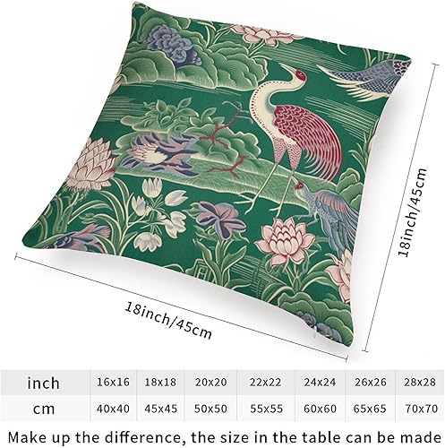 Vista 128 de ArogGeld Fundas de cojín asiáticas escénicas elegantes chinoiserie, diseño de loto verde, pájaros, jardines, funda de almohada para sofá