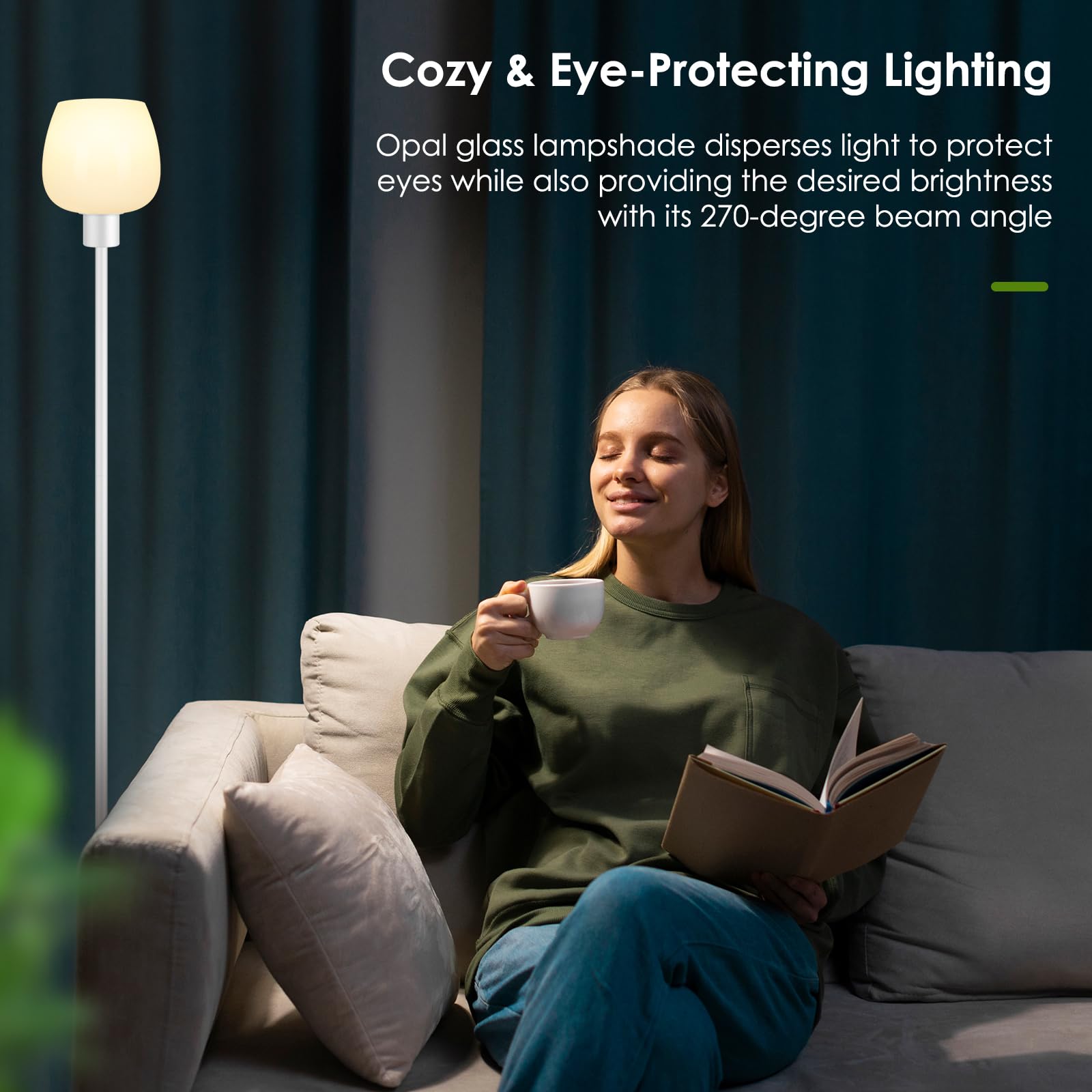 Floor Lamps for Living Room with 3 Color Temps, LED Standing Lamp with White Opal Glass Lampshade, Minimalist Tall Lamp with Foot Switch, Pole Lamp for Office Bedroom Dining Room, 9W LED Bulb Included