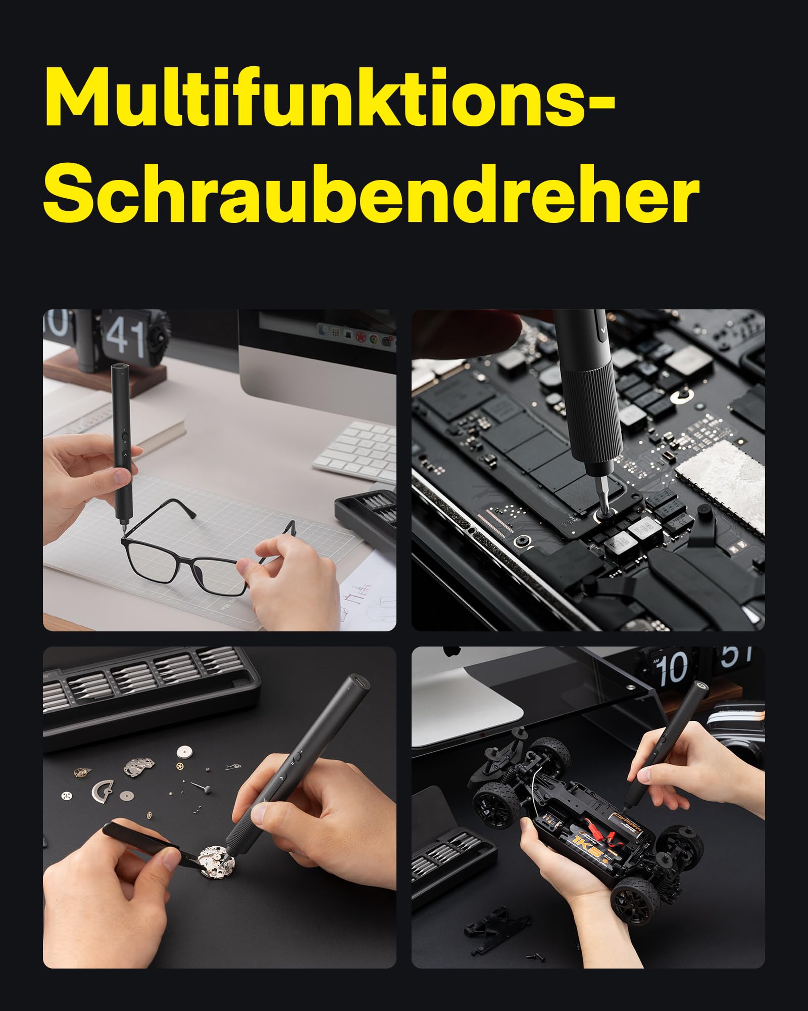 HOTO Feinmechaniker Akkuschrauber Set, Mini Elektrischer Schraubenzieher | Elektro Präzisions Schraubendreher für Brillen, Uhr, Handy, PC, Ideal für Reparatur, S2-Stahl, 25 Bits ADV