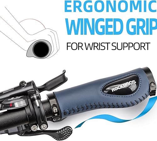 Miniatura 2 de ROCKBROS Empuñaduras de mango de bicicleta, diseño ergonómico, gel suave, doble bloqueo en el manillar de bicicleta, empuñaduras para montaña, MTB