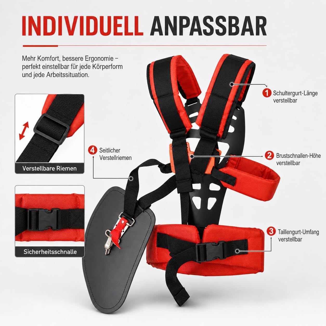 Cabilock Bandoulière professionnelle double pour débroussailleuse, sangle de transport ergonomique avec forme en W pour soulager le dos, sangle réglable compatible avec les débroussailleuses FS